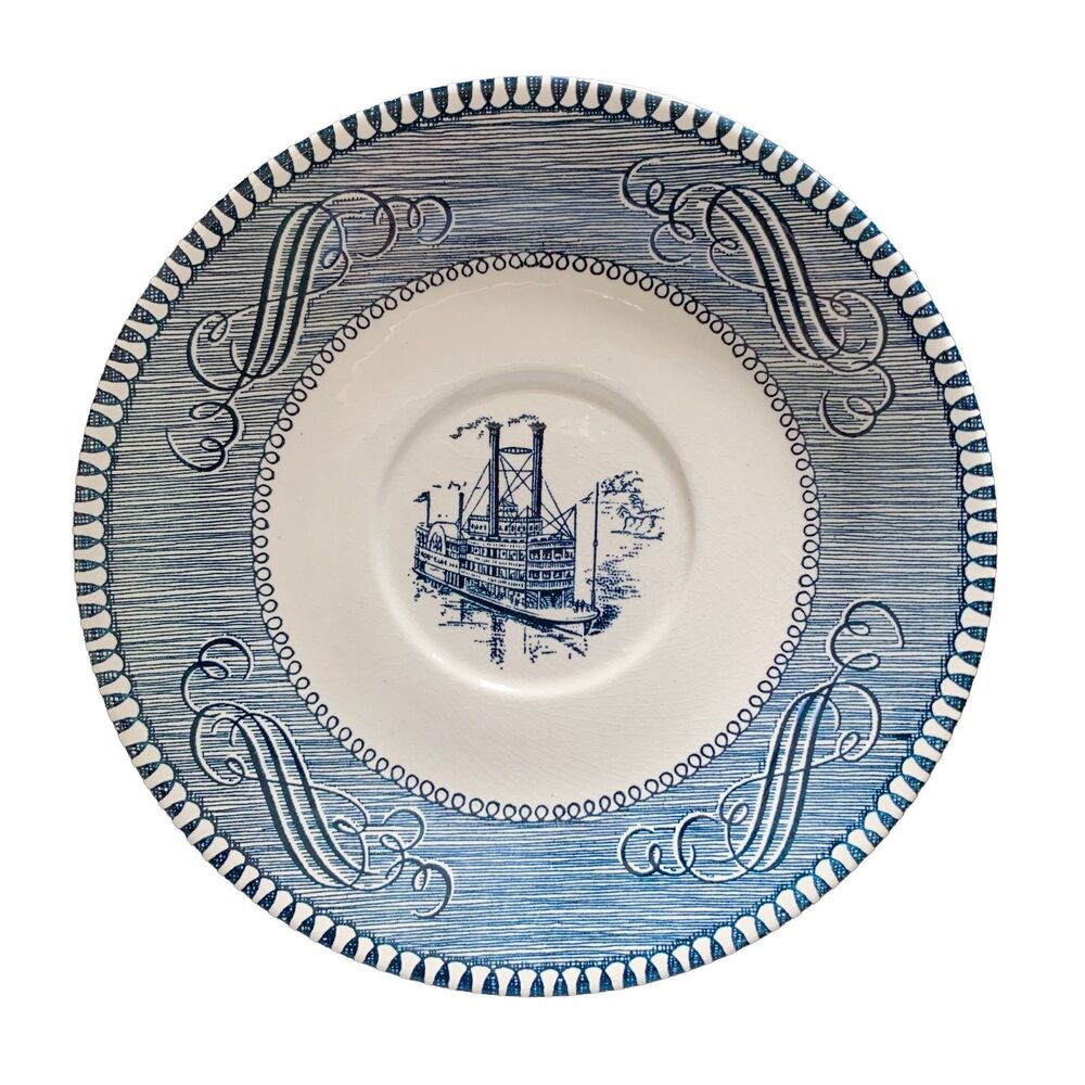 Royal China Currier & Ives Transferware Blue Steamboat Replacement Saucer 6"